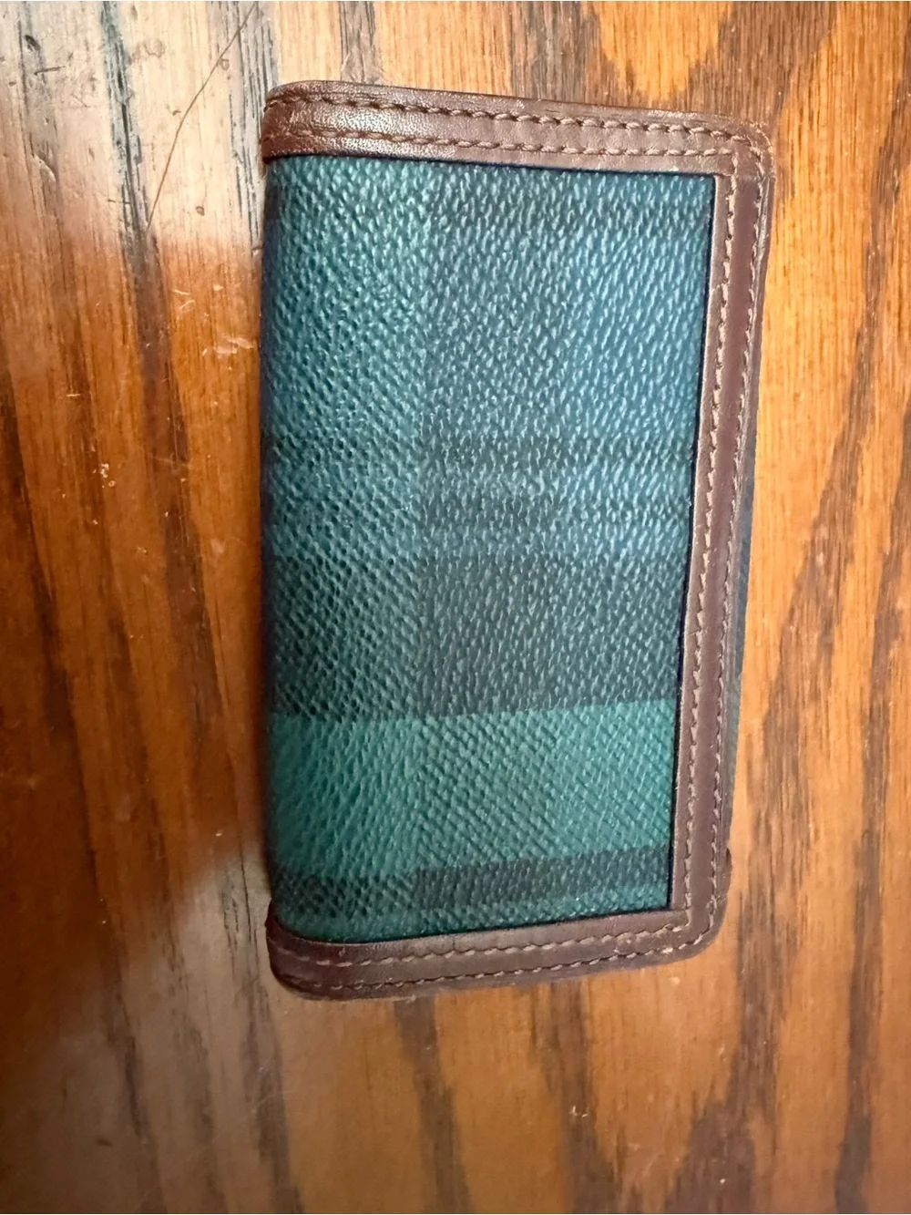 Polo by Ralph Lauren Green Plaid Card & Key Holder with Brown Trim